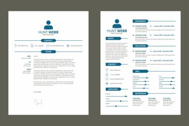 CV, özgeçmiş özgeçmiş ve kapak mektubu etiketi başlığı temiz mavi