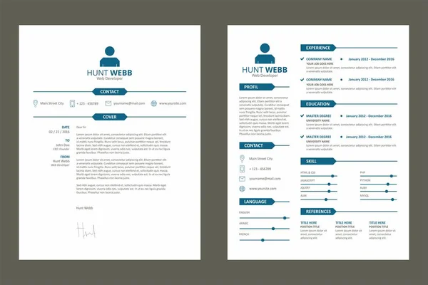 CV, özgeçmiş özgeçmiş ve kapak mektubu etiketi başlığı temiz mavi