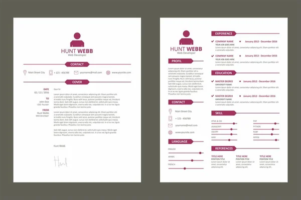 CV, özgeçmiş özgeçmiş ve kapak mektubu etiketi başlığı temiz kırmızı