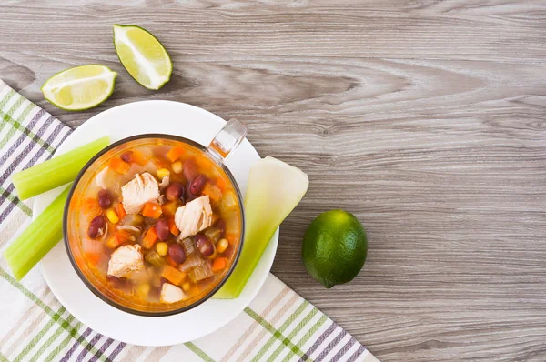 Mexican soup with chicken, celery and vegetables Stock Picture