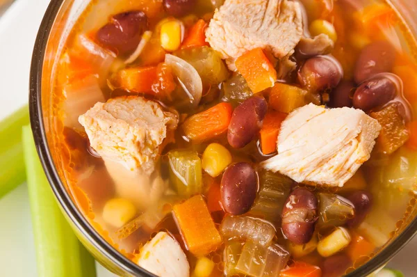Mexican soup with chicken, celery and vegetables Royalty Free Stock Images