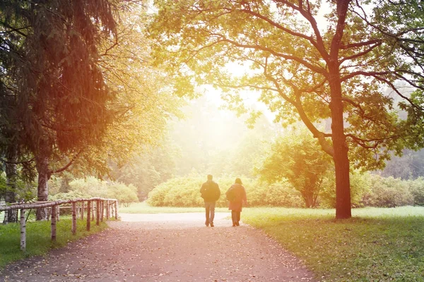Couple walking in the park in autumn