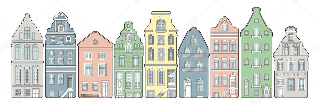Old town street in Europe with cute houses
