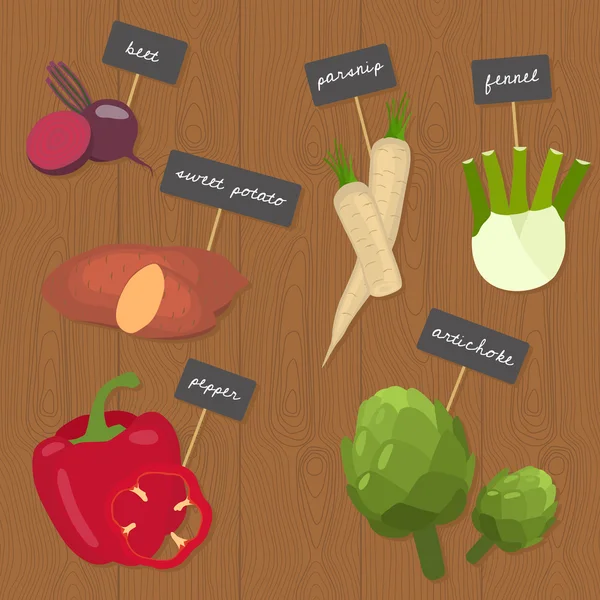 Veggies Set Vector 3 (beet, parsnip, fennel, sweet potato, pepper, artichoke) — Stock Vector