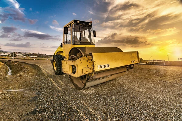 Vägbeläggningsarbeten för ångvältar — Stockfoto