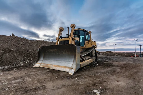 Graafmachine Die Grondbewegingen Maakt Voor Aanleg Van Een Weg — Stockfoto