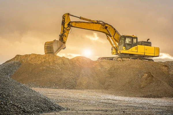 Escavadeira Nas Obras Construção Estradas Máquinas Necessárias Para Construção — Fotografia de Stock