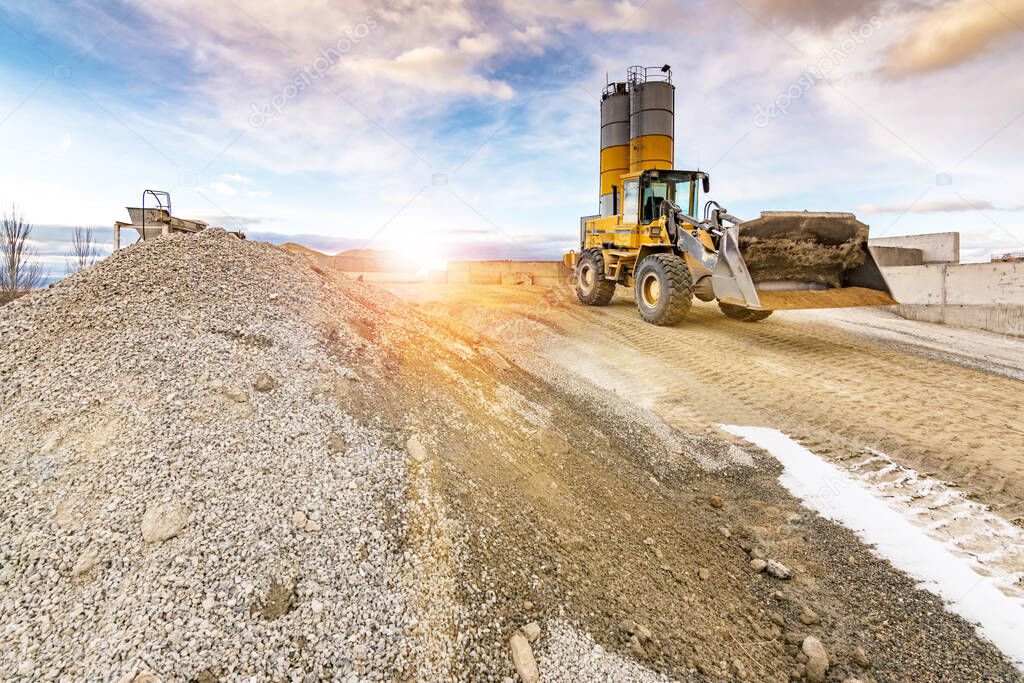 Quarry for the extraction of sand and stone, its transformation into gravel and cement manufacturing