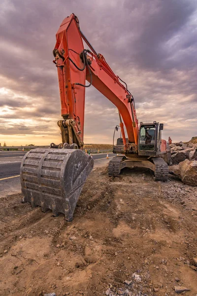 Bagger Baut Straße Spanien — Stockfoto