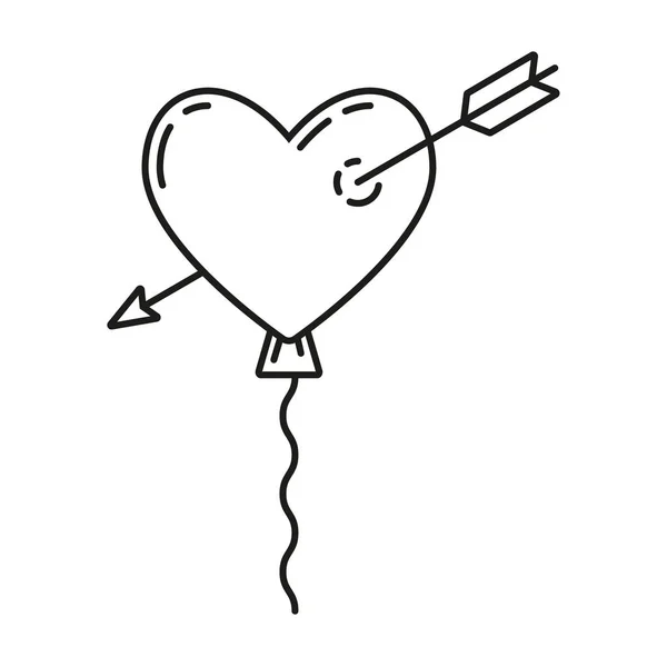 Ilustración en blanco y negro de una simple bola roja en forma de corazón — Vector de stock