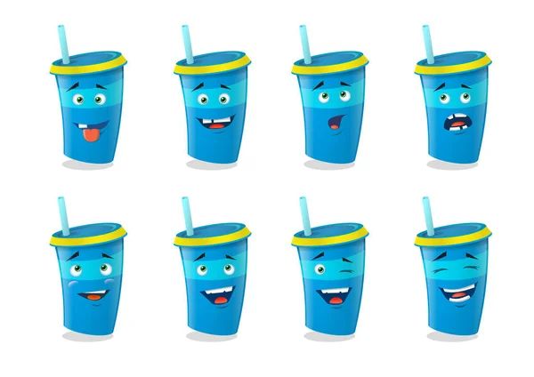  mavi çizgi film kağıt bardak farklı duygular ile kümesi