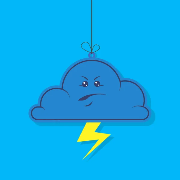 Illustration de dessin animé nuage sombre plat avec la foudre sur un fond bleu — Image vectorielle