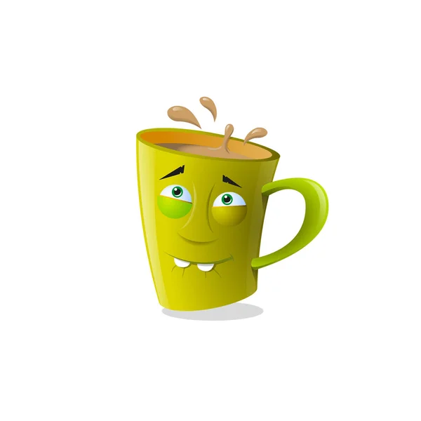 Illustration icône drôle tasse de dessin animé jaune avec deux dents sur le fond blanc — Image vectorielle