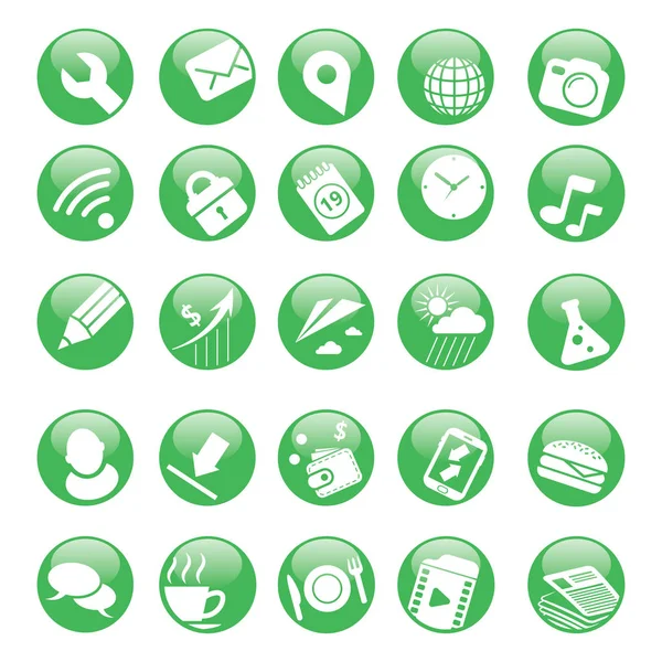 Набір зелені іконки з відблисками для веб- — стоковий вектор