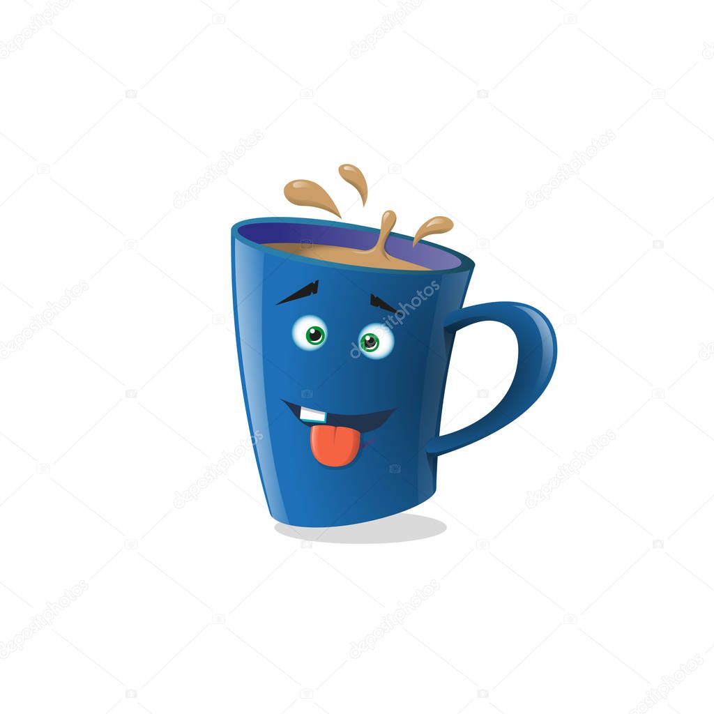 illustration icon funny cartoon mug that one tooth and showing tongue on the white background