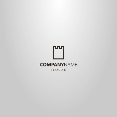 Ortaçağ kale siluetinin siyah ve beyaz basit geometrik çizgili sanat vektör logosu