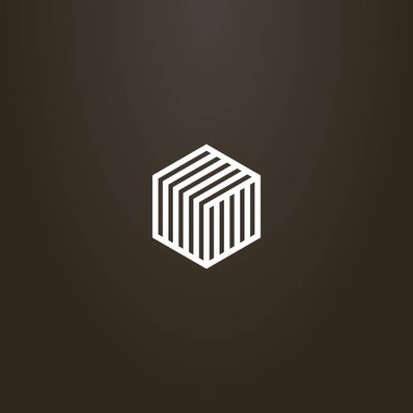 Siyah arka planda beyaz tabela. Altıgen çizgili yapının basit vektör çizgisi geometrik işareti