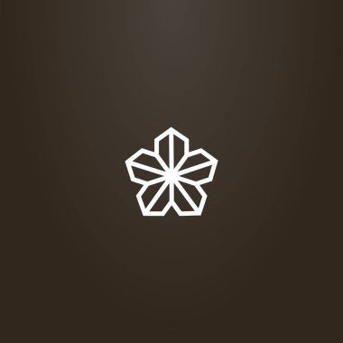 Siyah arka planda beyaz tabela. Beş yapraklı çiçeğin basit vektör çizgisi geometrik işareti