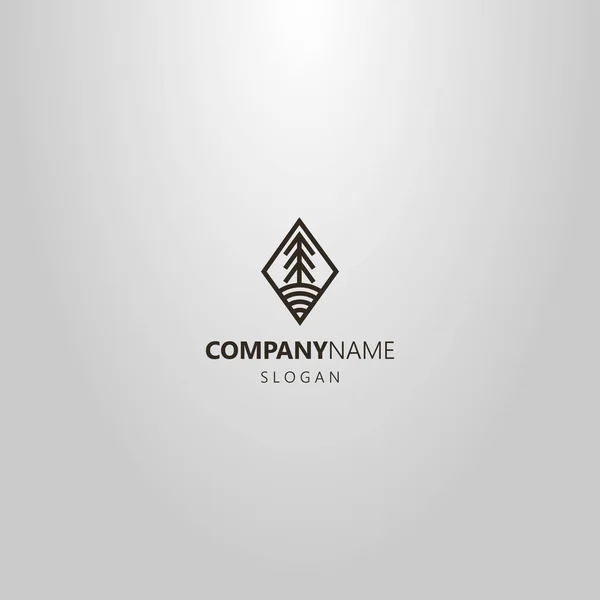 Noir Blanc Simple Vecteur Ligne Art Logo Sapin Dans Cadre — Image vectorielle