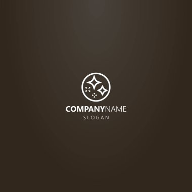 Siyah arka planda beyaz logo. Basit vektör çizgisi sanat logosu Yuvarlak bir çerçevede parlıyor