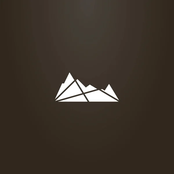 黑色背景上的白色标志 岩石山轮廓矢量平面艺术几何符号 — 图库矢量图片