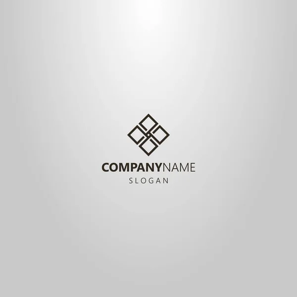 Noir Blanc Simple Vecteur Ligne Art Contour Logo Quatre Losanges — Image vectorielle