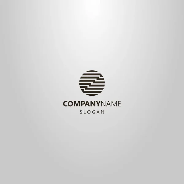 Logo Bulat Abstrak Sederhana Hitam Dan Putih Dibagi Dengan Garis - Stok Vektor