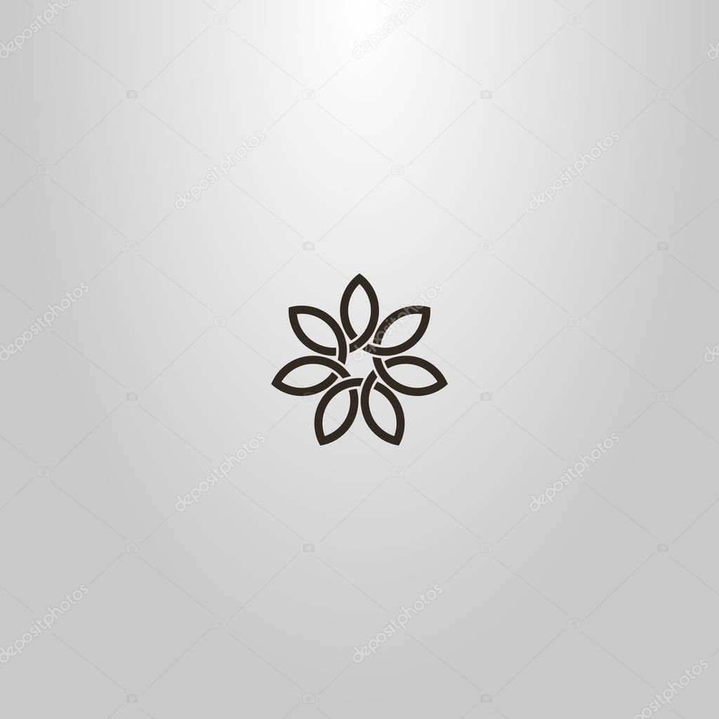 black and white simple vector line art sign of a seven-petal flower