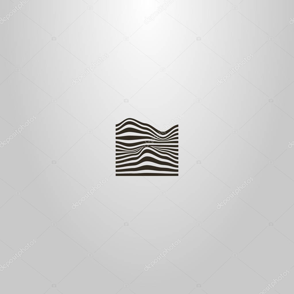 Black and white simple vector sign of curved wavy lines in the shape of mountains
