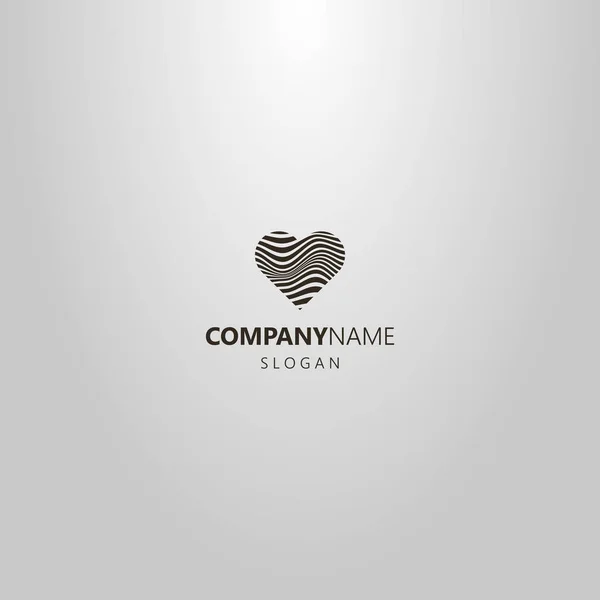 Black White Simple Vector Logo Curved Wavy Lines Shape Heart — 스톡 벡터