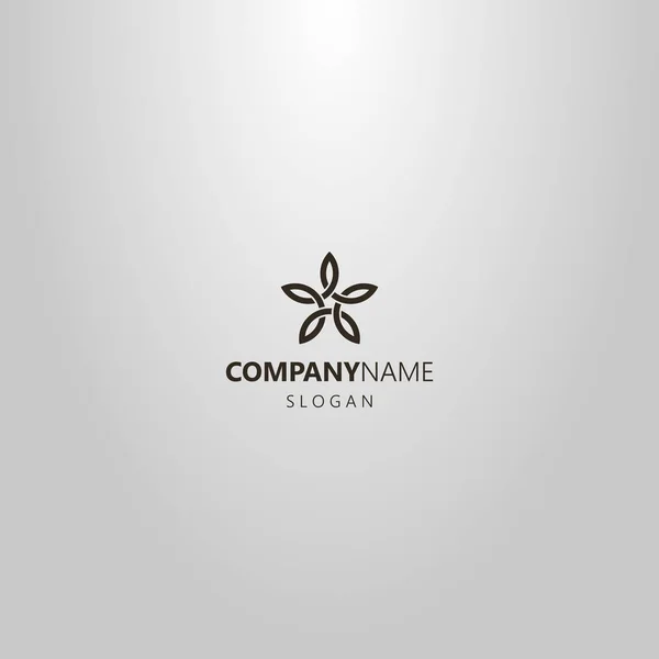 Black White Simple Vector Line Art Logo Five Petal Flower — 스톡 벡터