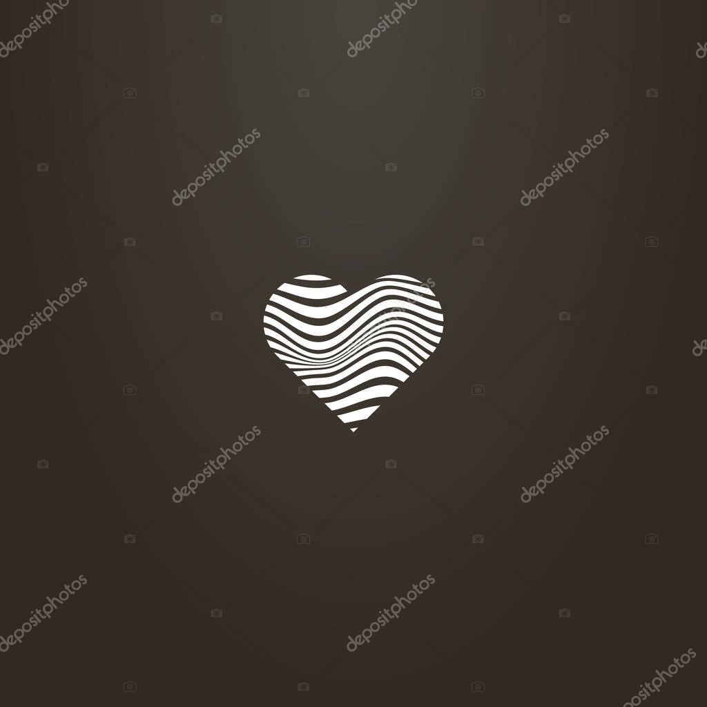 White sign on a black background. vector sign of curved wavy lines in the shape of a heart