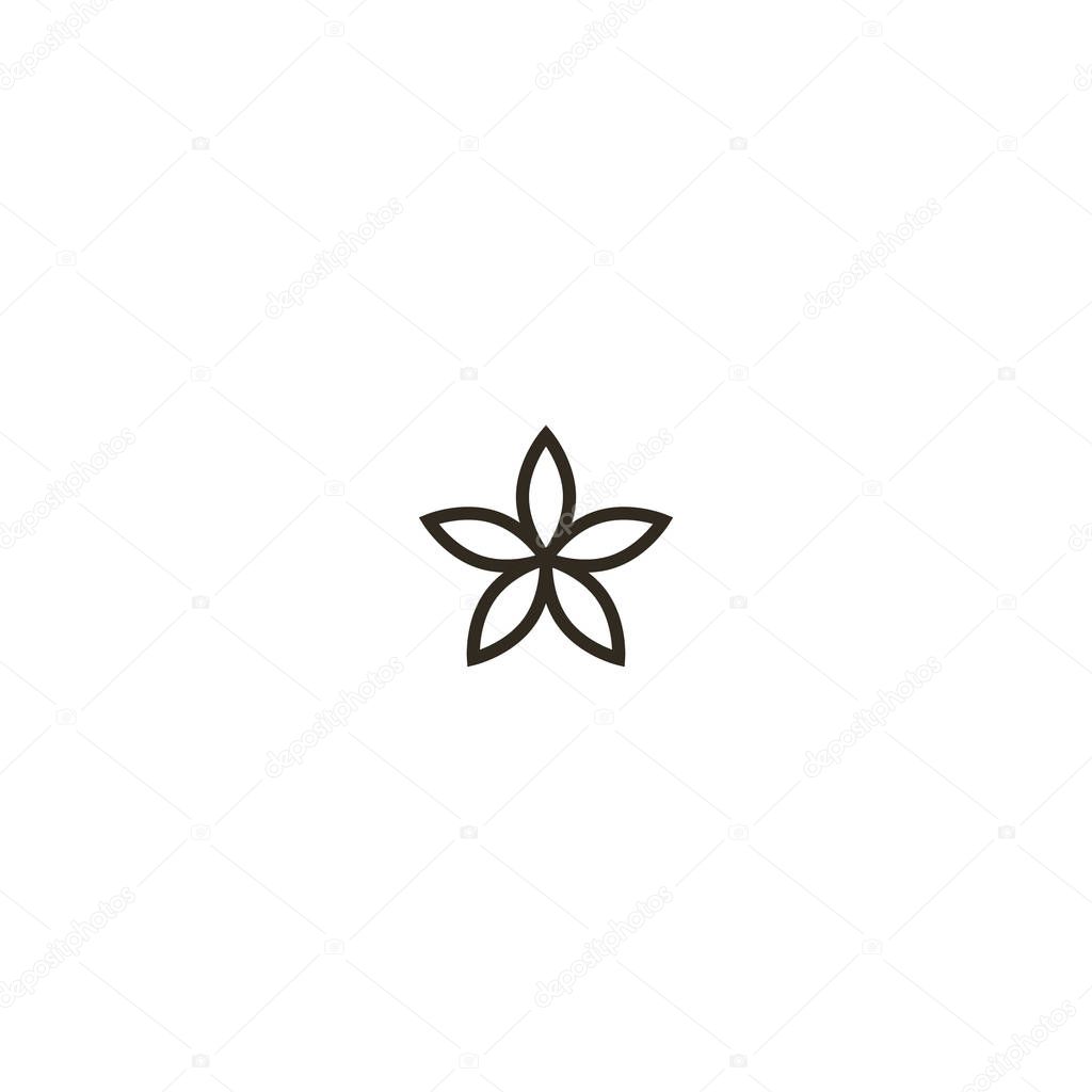 black and white simple line art vector iconic sign of a blooming five-petal flower