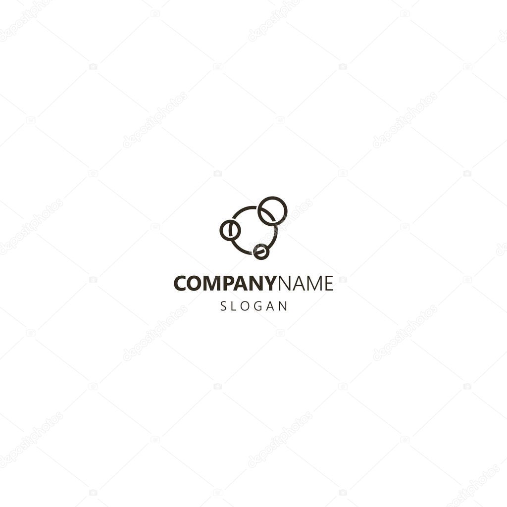 Black and white simple line art vector iconic logo of three round orbits of different sizes