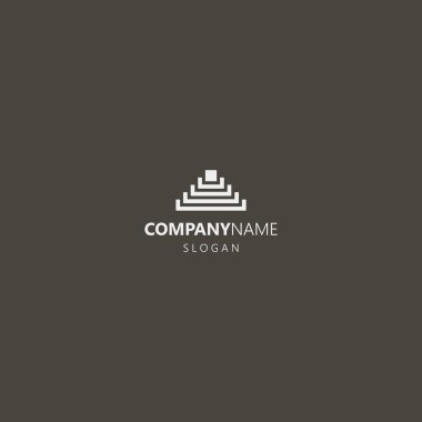 Siyah arka planda beyaz logo. Piramit siluetinin basit geometrik soyut logosu