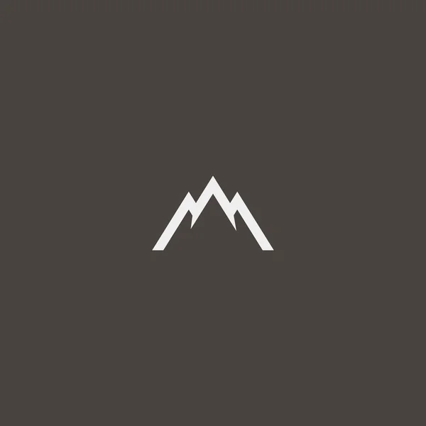 黒い背景の白い看板 単純なベクトル幾何学的輪郭は山の峰の象徴です — ストックベクタ