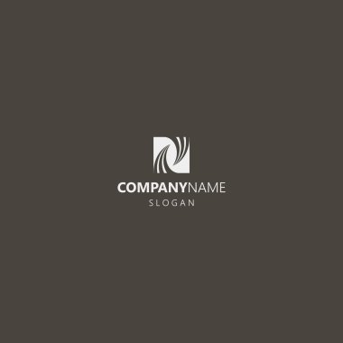 Siyah arka planda beyaz logo. Birbirine doğru iki büküm basit vektör geometrik negatif uzay kare simgesi