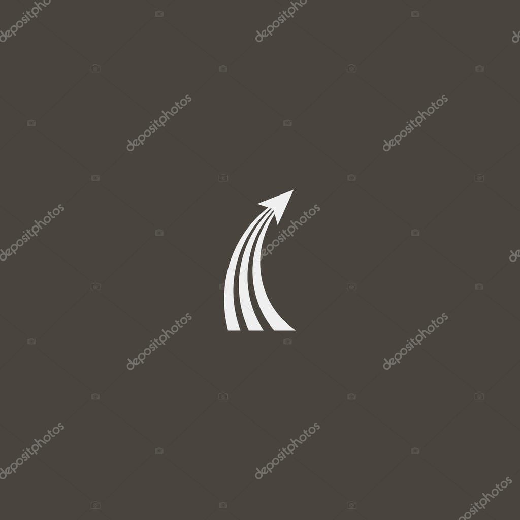 White sign on a black background. simple vector flat art abstract sign of arrow shaped take-off aircraft