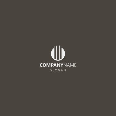 Siyah arka planda beyaz logo. Basit vektör negatif uzay yuvarlak simge üç düz çizgi veya sütun logosu