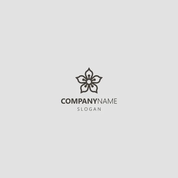 Noir Blanc Contour Vectoriel Simple Art Ligne Logo Iconique Fleur — Image vectorielle