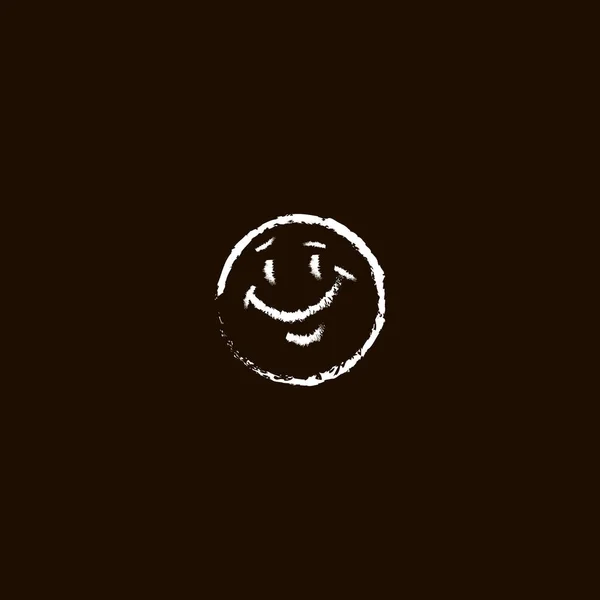 line art simple vector chalk emoticon of round smiling face on a black background