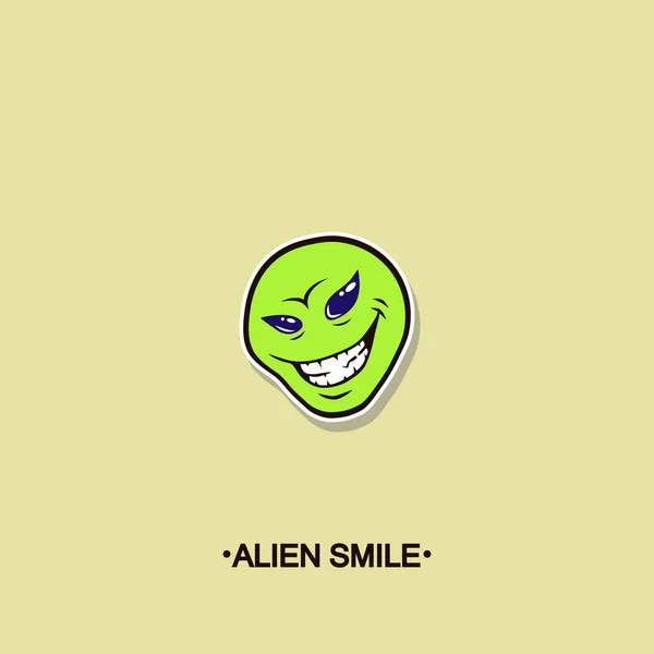 Bunte Einfache Vektor Flache Kunst Aufkleber Von Alien Lächelndes Gesicht — Stockvektor