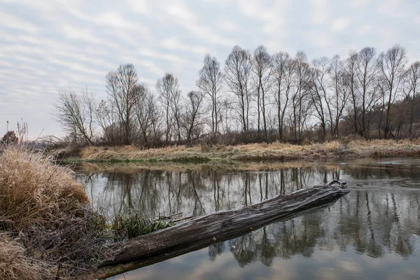 Řeka se brzy ráno. První mráz v pozdním podzimu. — Stock fotografie