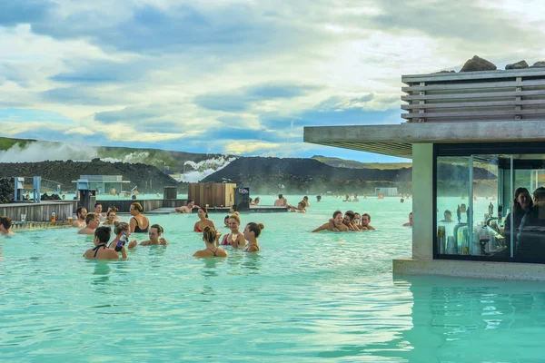 stock image Iceland, Geothermal Blue Lagoon Resort - September 10, 2017: People rest in the water of the most famous geothermal resort in Iceland