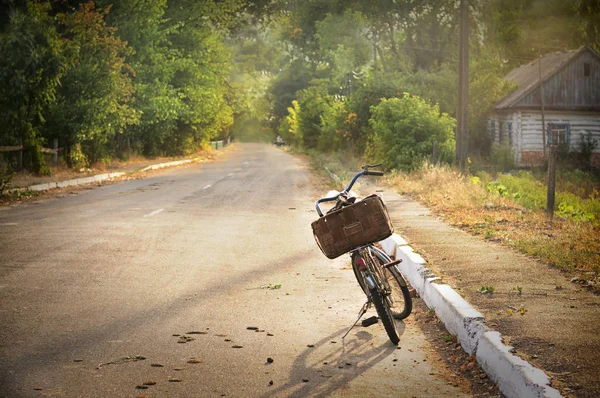 Street Sat Outback Old Log House Old Bicycle Wicker Basket — Stock Photo, Image