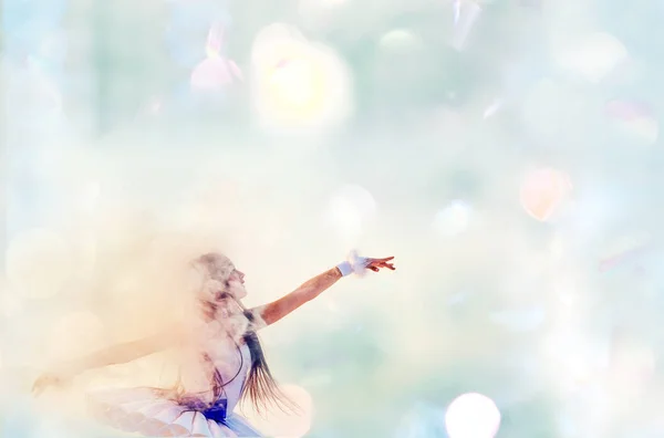Magical Fantasy Photo Girl White Bundle Ballerinas Soft Light Bokeh — Stock Photo, Image