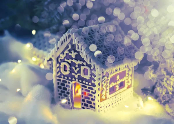 Una Fabulosa Galleta Jengibre Pan Jengibre Luces Brillantes Bokeh Navidad — Foto de Stock