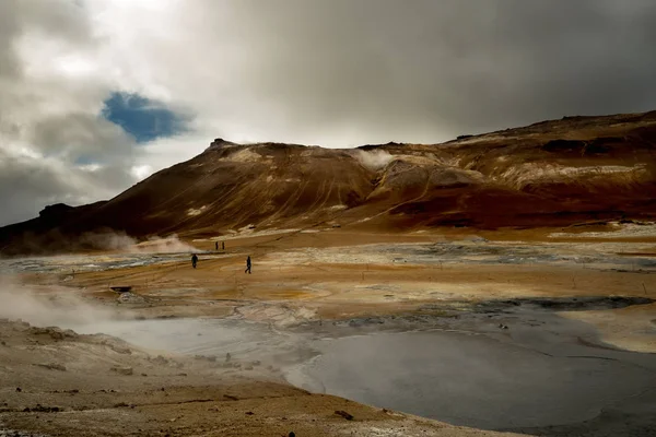 Vallée Avec Sources Géothermiques Geysers Vue Fantastique Sur Les Collines — Photo