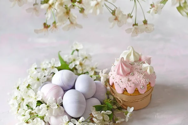 Czuła Wielkanoc Martwa Natura Tradycyjne Wypieki Wielkanocne Malowane Jajka Miękkich — Zdjęcie stockowe