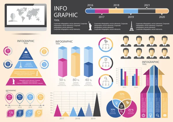 Conjunto de recorrido de elementos de infografía — Vector de stock